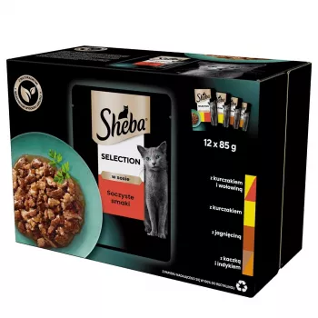 Comida húmeda para gatos Sheba Moist, bolsa 12×85 g (1020 g), pollo y cordero, adultos