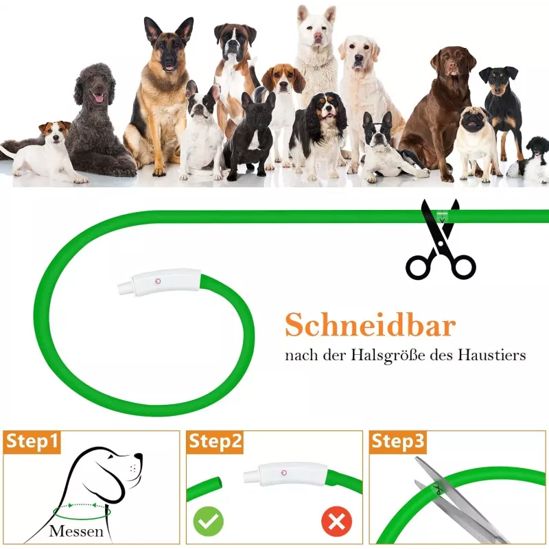Collar LED Anicoll verde para perros y gatos modelo iluminación recargable
