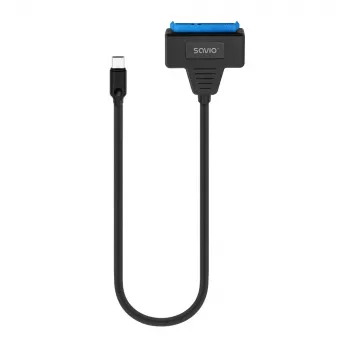 Cable de interfaz SATA a USB-C SAVIO AK-69, conector hembra SATA a conector macho USB-C, USB 3.2 Gen 1 (5 Gbit/s), 0,25 m, negro