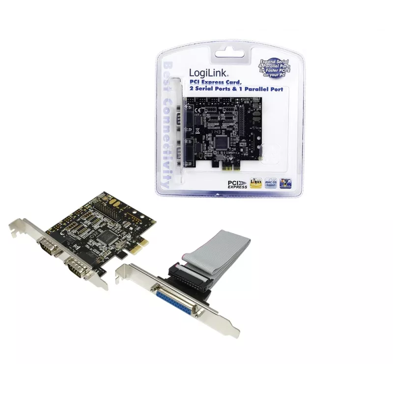 Tarjeta de interfaz PCIe interna LOGILINK PC0033 con salidas serie y paralelo, chipset NetMOS