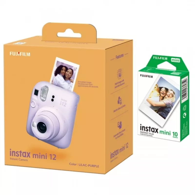 Cámara instantánea Fujifilm Instax Mini 12 violeta con 10 hojas brillantes