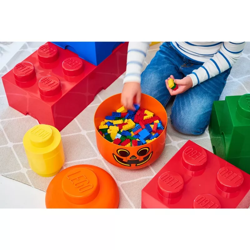 Caja de almacenamiento Room Copenhagen LEGO Storage Head Pumpkin grande naranja/negro