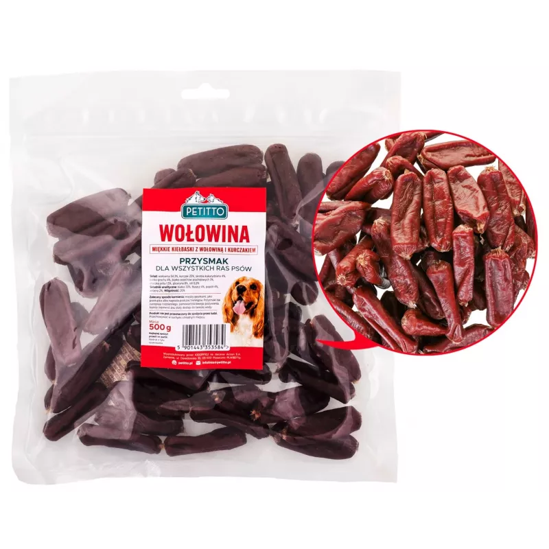 PETITTO Salchichas blandas de ternera snack para perros, 500 g
