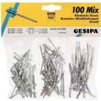 Surtido de remaches ciegos GESIPA 100 uds. modelo 1433667 (varios tamaños, aluminio/acero)