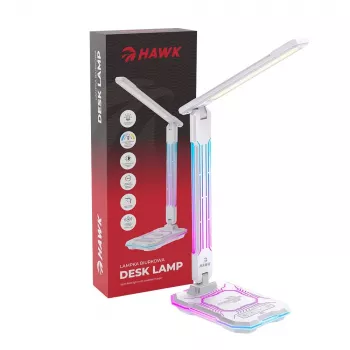 Lámpara de mesa Hawk HW-LAMP04 blanca LED ajustable, superficie blanca, cabezal y brazo ajustables