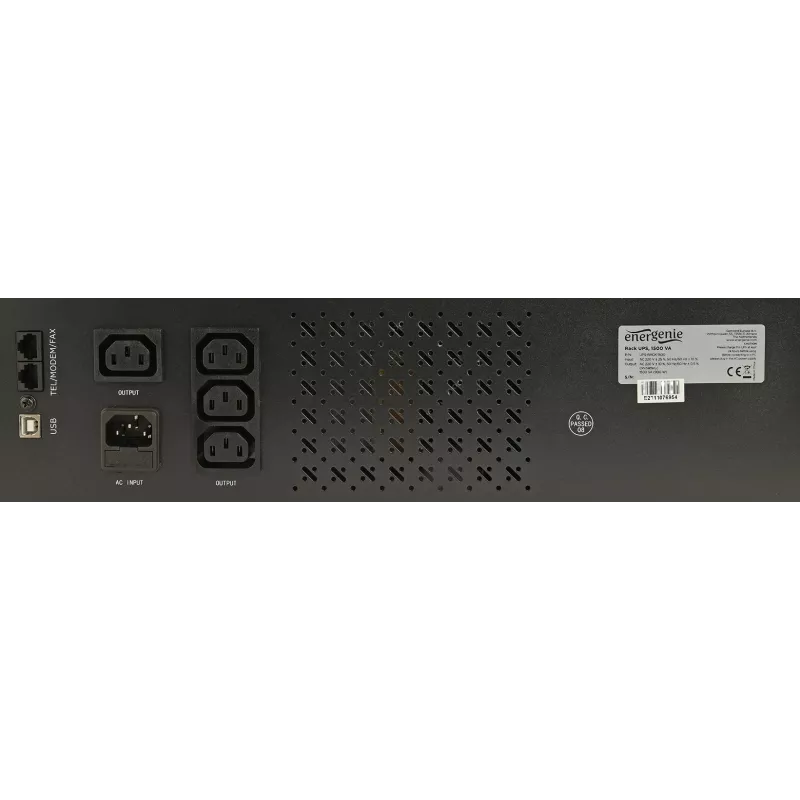 Gembird UPS-RACK-1500 SAI Line-Interactive 1500 VA 900 W, rack 19" 3,4U, 4x IEC C13 230 V, entrada IEC C14, USB, RJ11, LCD, negro