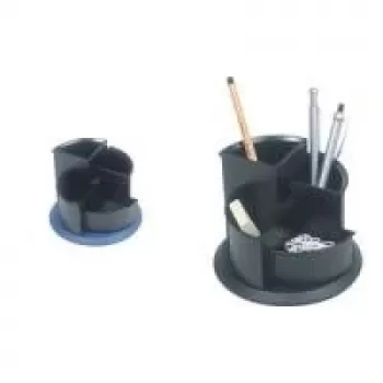 Organizador de bolígrafos helit Multi-Pen Cup Linear, 4 compartimentos, giratorio, negro de poliestireno, redondo, diámetro: 150 mm, altura: 112 mm (H6390595)