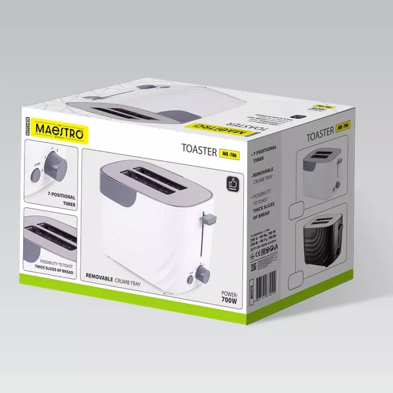 Tostadora Maestro MR-706-White, 2 ranuras, blanca