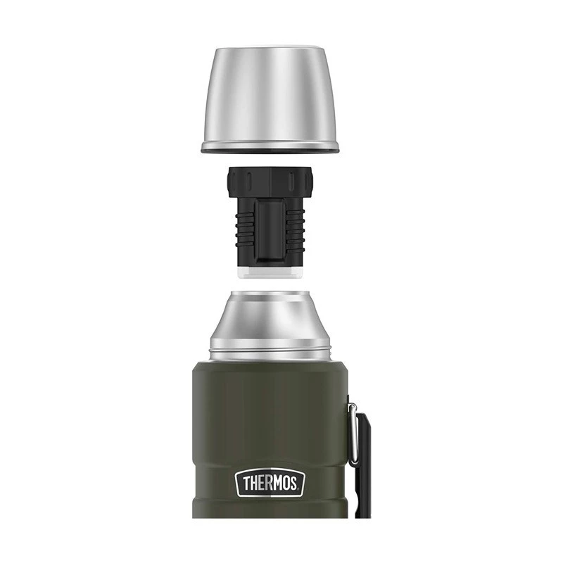 Termo THERMOS TH-170028 470 ml, acero inoxidable con aislamiento al vacío, verde oliva, 24 h caliente/frío