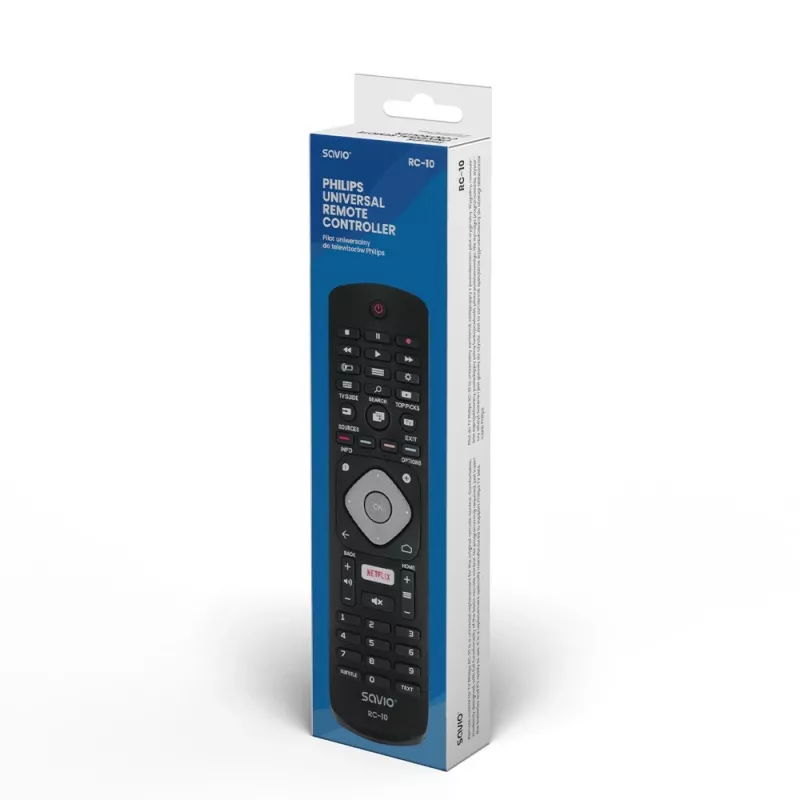 Mando a distancia SAVIO RC-10 para TV Philips, IR inalámbrico, negro, entrada por botones