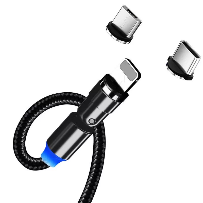 Cable de carga 3 en 1 ColorWay CW-CBUU037-BK — Lightning, Micro‑USB, USB‑C, 1 m, 2,4 A