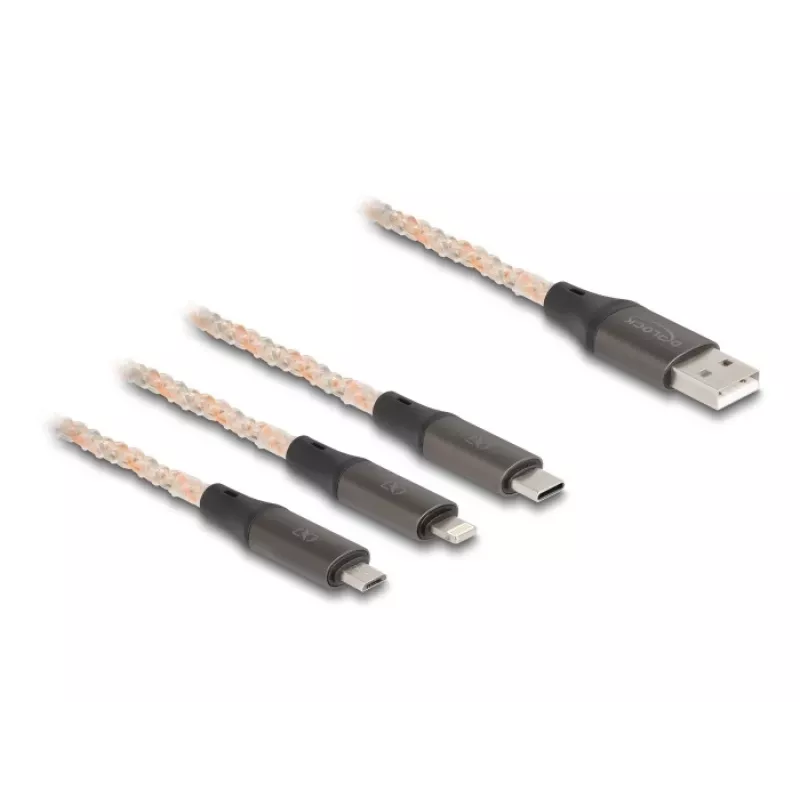 Cable USB DeLOCK 1,2 m USB 2.0 USB A USB C/Micro-USB B/Lightning transparente
