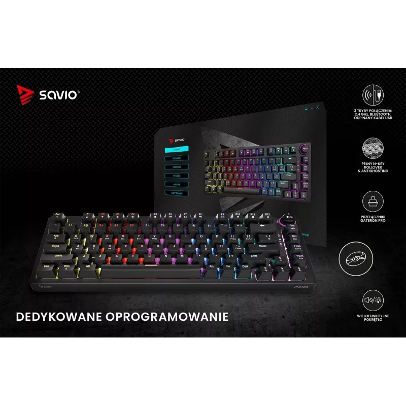 Savio Phenix SAVGK-RED Teclado gaming USB RF Wireless Bluetooth QWERTY