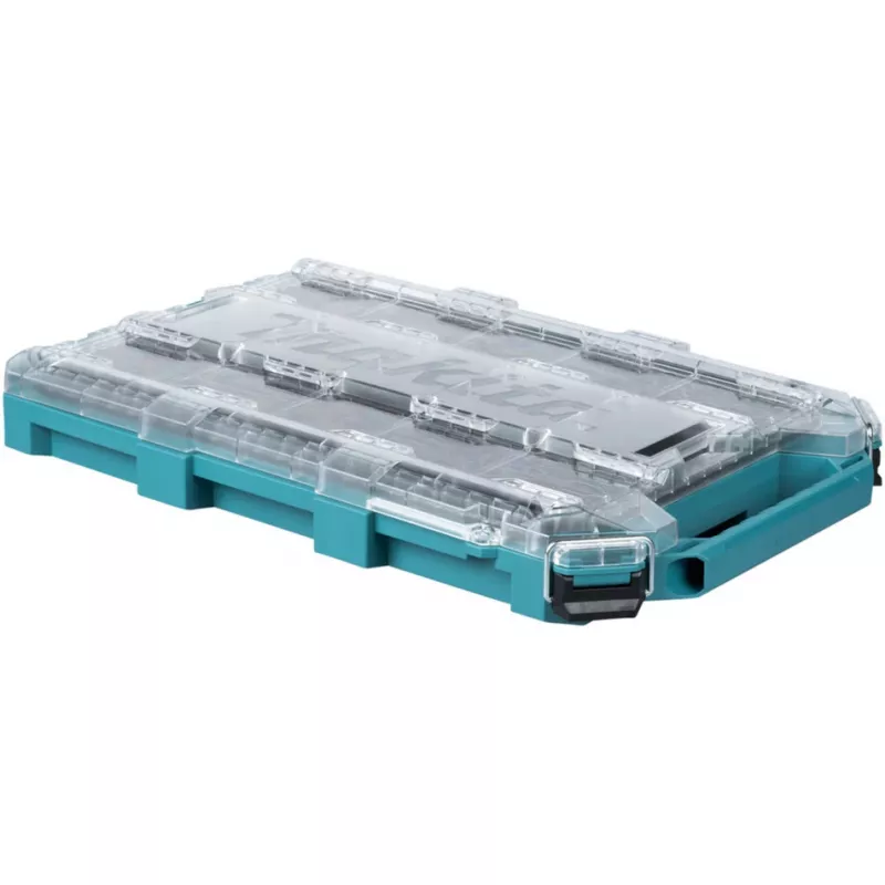 MAKTRAK organizador Flat M, caja de herramientas azul/transparente, tapa transparente