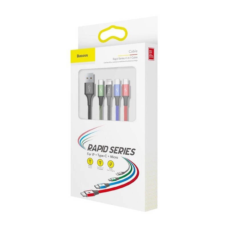 Cable USB Baseus Fast 4en1 2xUSB-C / Lightning / Micro 3.5A 1.2m (negro)
