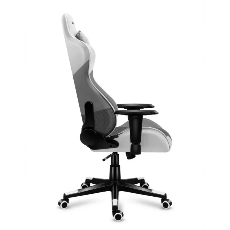Silla gaming Huzaro Force 6.2 con asiento envolvente gris, blanca