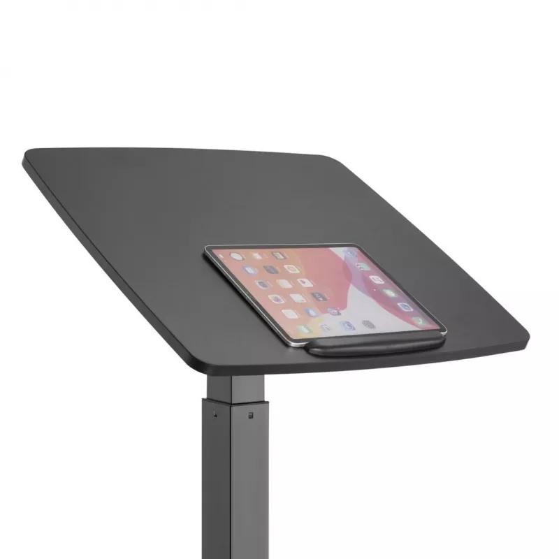 Mesa de ordenador portátil con ruedas, escritorio elevable de sentado a de pie hasta máx. 113 cm, inclinable hasta 30 grados, negro
