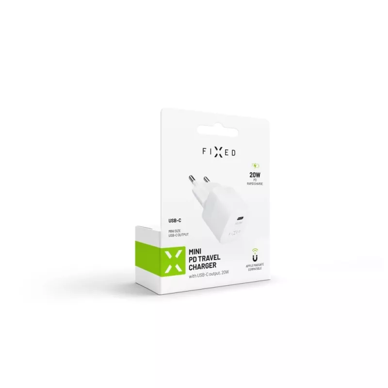 Cargador de viaje USB-C portátil FIXED FIXC20M-C-WH 20W diseño compacto