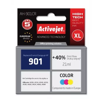 Cartucho de tinta compatible ActiveJet AH-901CR Color (High XL, a base de tinte, 21 ml, Cian/Magenta/Amarillo)