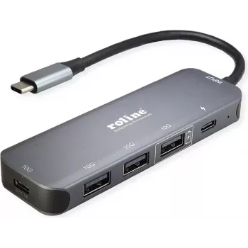 Hub USB 3.2 Gen 2 ROLINE, 5 puertos, cable de conexión Type-C (14.02.5048)