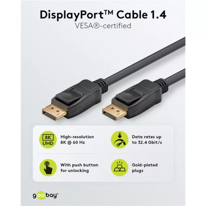 Cable DisplayPort Goobay 74777 1 m negro G-Sync FreeSync