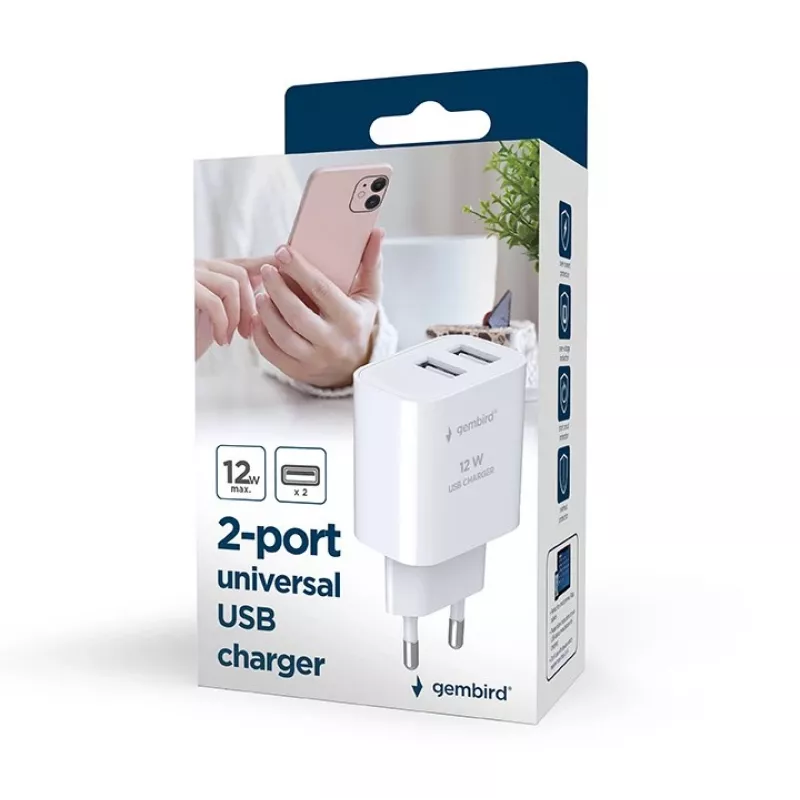 Cargador de interior Gembird TA-UC-2A12-01-BK 2A 12W USB