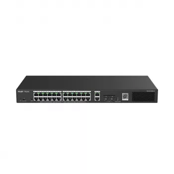 Switch gestionado RUIJIE RG-ES228GS-P — 26x Gigabit RJ-45, 24x puertos PoE, presupuesto PoE 370W, 2x SFP, montaje en rack metálico