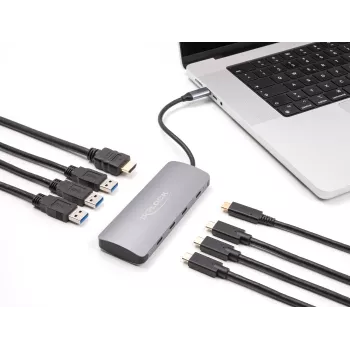 Hub USB-C DELOCK 64323 — host USB 3.2 Gen 2 Type-C, HDMI + 2× USB-A + 2× USB-C, 10 Gbit/s, gris