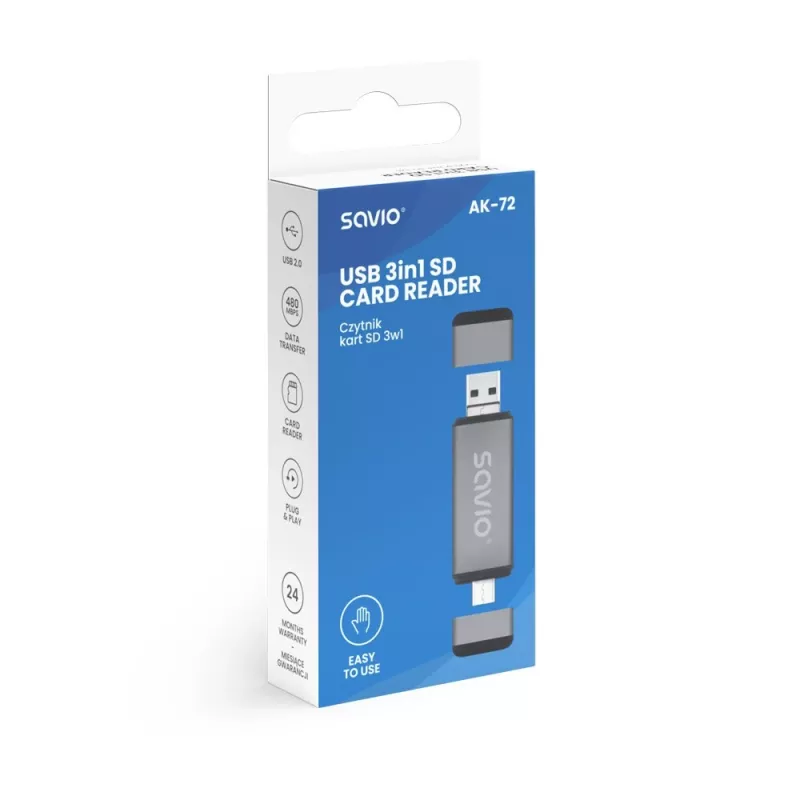 Lector de tarjetas SD 3 en 1, USB-C + USB-A 2.0 + Micro-USB