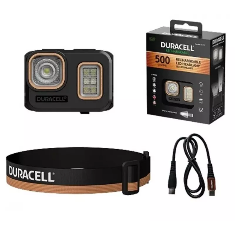 Linterna frontal Duracell DH500R negra, naranja