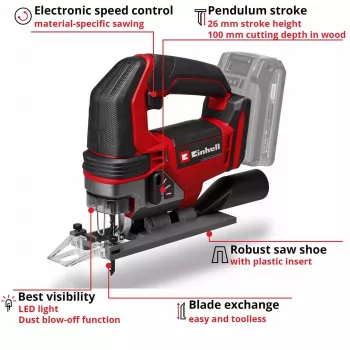 Sierra de calar EINHELL TE-JS 18/100 Li Solo — inalámbrica 18V, modelo TE-JS 18/100 Li Solo
