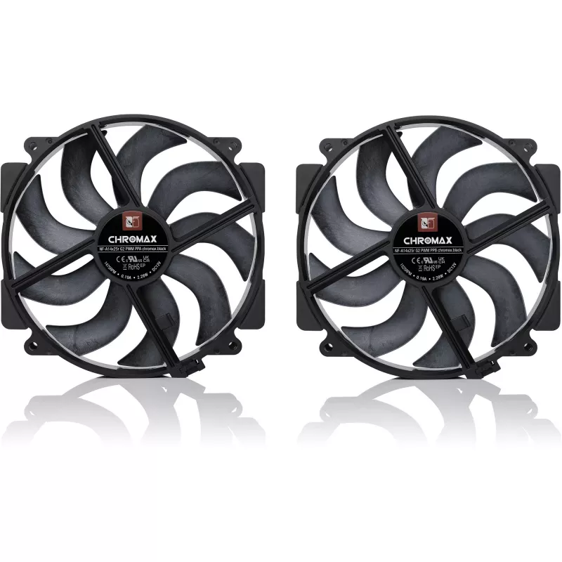Noctua NF-A14x25r G2 PWM Sx2-PP chromax.negro 140 mm set de doble ventilador