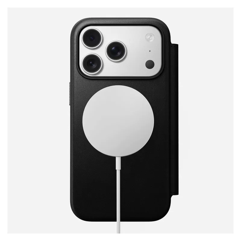 Funda de cuero para móvil Nomad Modern Leather Folio para iPhone 17 Pro, 16 cm (6,3 inch), negra, 4 compartimentos para tarjetas