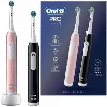 Cepillo de dientes eléctrico Oral-B Pro 1 Duo — negro/rosa, 2 modos de limpieza