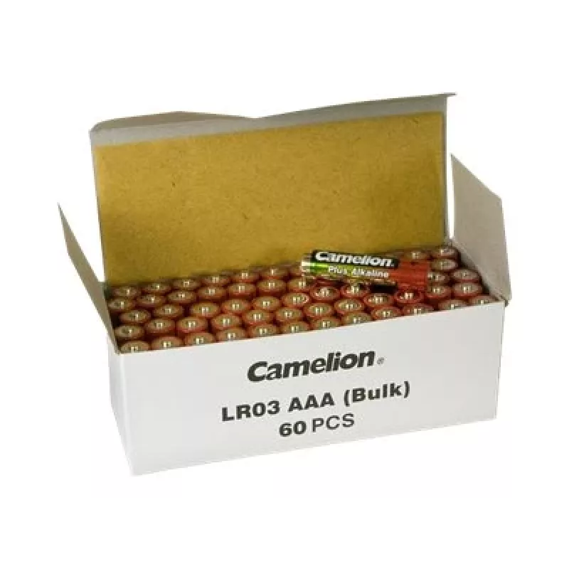 Pilas alcalinas CAMELION AAA (LR03) 60 uds. — pack para dispositivos de alto consumo