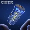 Cargador de coche usams CC164CC01 30W con 1×USB-A y 1×USB-C para carga rápida