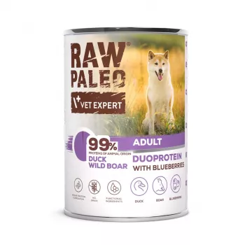 VETEXPERT RAW PALEO Duoprotein Duck & Boar Adult comida húmeda para perros 400 g