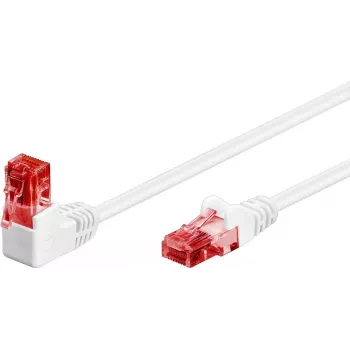 Cable de red CAT 6 Goobay 1x en ángulo 90°, U/UTP, blanco, 3 m - lengüeta de retención arriba, mezcla de cobre CCA (51524)