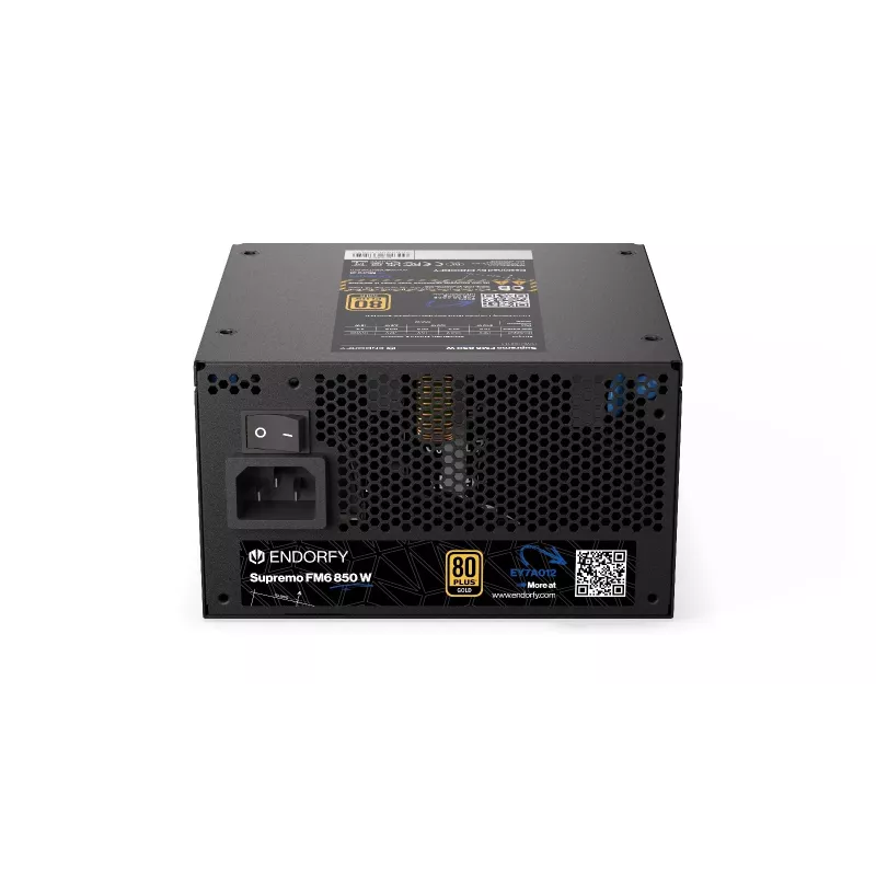 Fuente de alimentación ENDORFY Supremo FM6 850 W, ATX de 24 pines, totalmente modular, 80 PLUS Gold, ventilador de 120 mm, negro