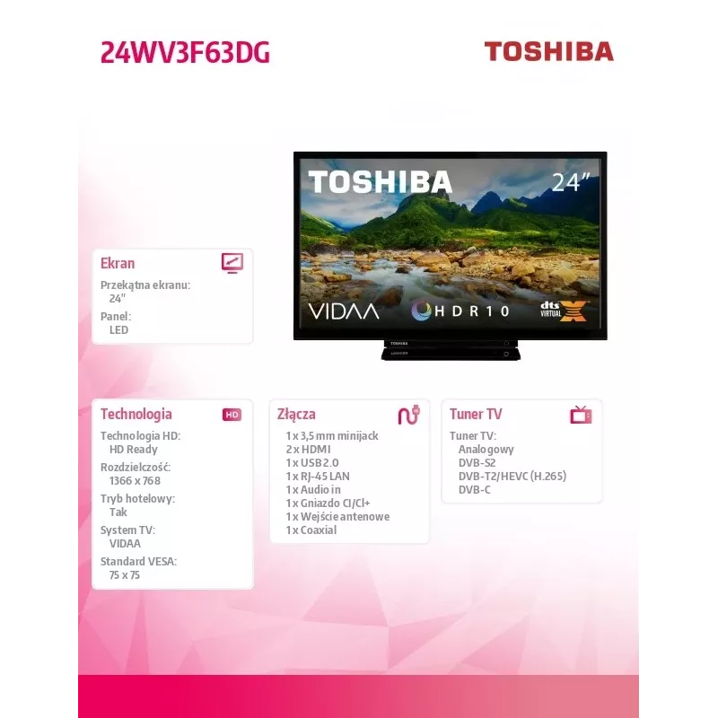 Televisor Toshiba 24WV3F63DG 24 pulgadas pantalla LED resolución HD