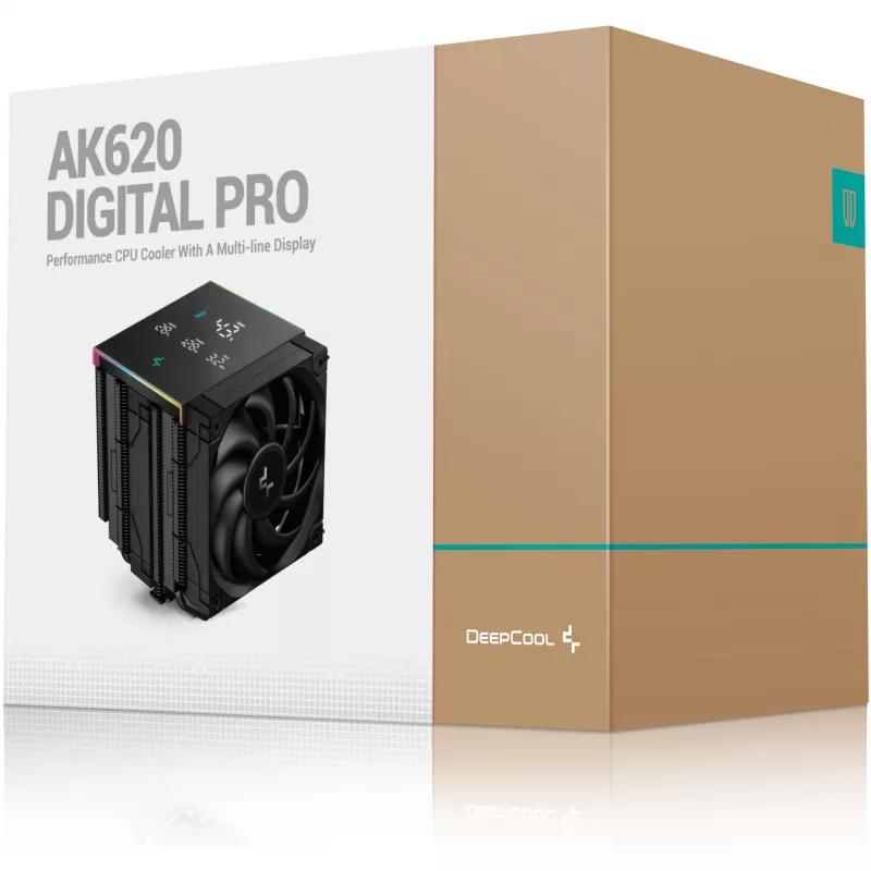 Ventilador de CPU DeepCool AK620 Digital PRO — ventilador de 120 mm, 1750 rpm, 25 dB, 12 V, compatible con LGA1700/AM5, negro