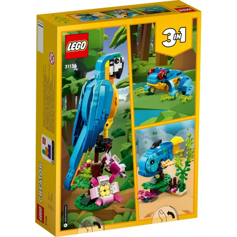 LEGO set de construcción loro exótico 31136 — modelo de exposición Creator, 253 piezas, 220×120×110 mm