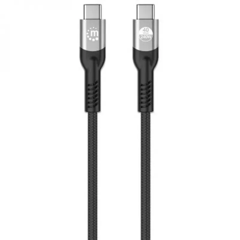Manhattan Cable USB-C a USB-C Fast (240 W), 1 m, carga de portátil de 240 W + datos y vídeo de alta velocidad, compatible con todos los portátiles (se requiere fuente de alimentación USB-C de 240 W adicional), transmisión ultrarrápida de 40 Gbit/s, negro, 3 años de garantía