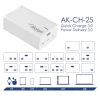 Akyga AK-CH-25 Cargador USB de sobremesa GaN 140 W, 3 x USB-C PD + USB-A, blanco