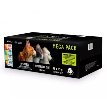 Bolsitas de comida húmeda para gatos PetRepublic 48 x 85 g – surtido mixto de pescado y ave (salmón, pollo, atún, bacalao, trucha)