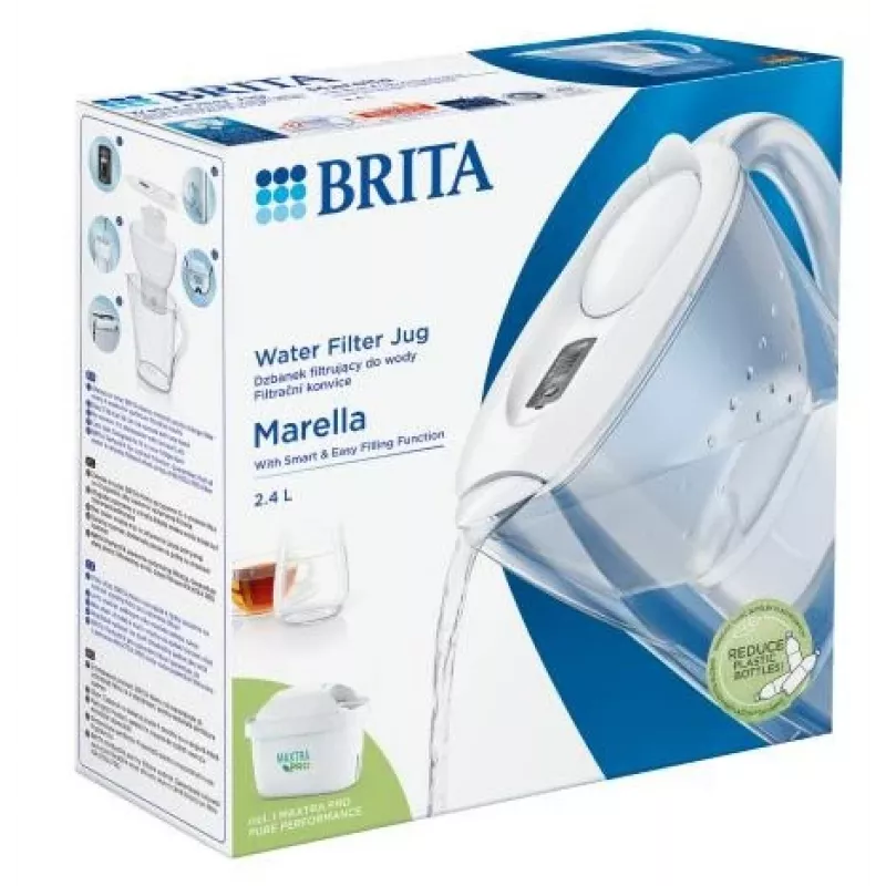 Jarra filtrante de agua BRITA Marella con cartucho Maxtra Pro, depósito de agua de 2,4 L, blanca, asa ergonómica
