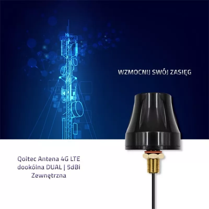Antena 4G-LTE omnidireccional QOLTEC 57037, doble polarización, ganancia 5 dBi