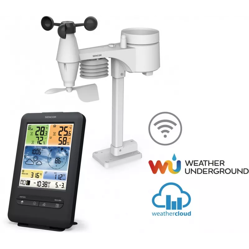 Sencor SWS 9898 Estación meteorológica Wi-Fi profesional con sensor 5-in-1, negra