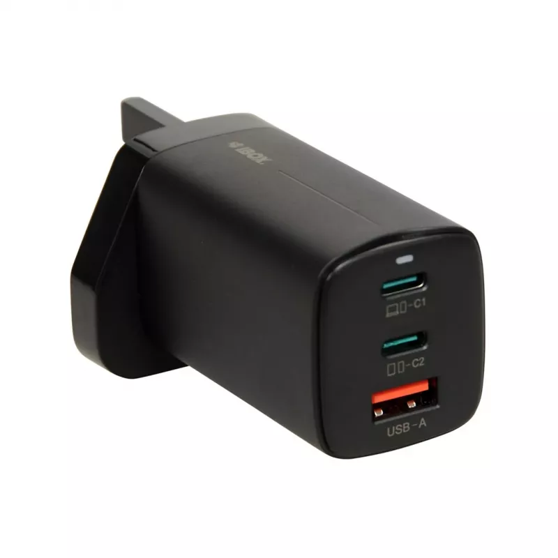iBOX C-65 negro, cargador universal GaN 65 W con conector macho UK