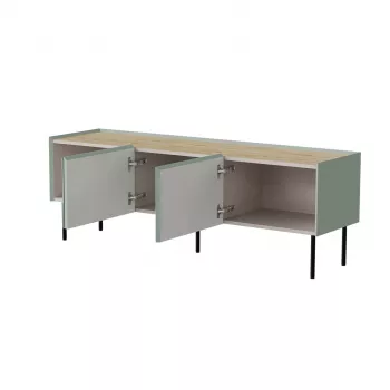 Mueble TV Cama FELLINI 150x40x52 verde oliva + tablero de roble aceitado